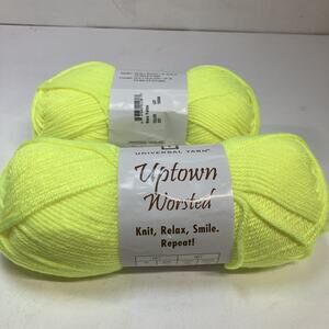 2 New Skeins Lot Universal Yarn-Uptown Worsted-180yds ea- Neon Yellow 337